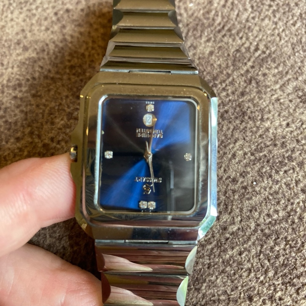 Swissart unisex rectangular face,black chrome watch.